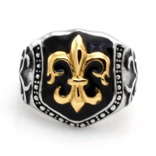 Stainless Steel Tri-Tone Fleur de Lis Biker Ring