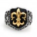 Stainless Steel Tri-Tone Fleur de Lis Biker Ring