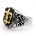 Stainless Steel Tri-Tone Fleur de Lis Biker Ring