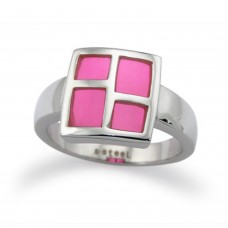 Stainless Steel Pink Resin Inlay Cocktail Ring