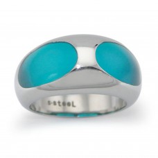 Stainless Steel Blue Resin Inlay Cocktail Ring