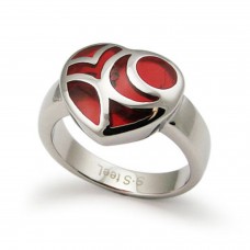 Stainless Steel Heart Red Resin Inlay Cocktail Ring