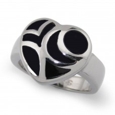 Stainless Steel Heart Black Resin Inlay Cocktail Ring