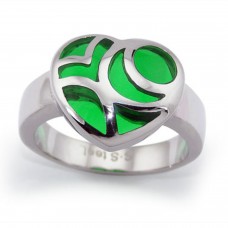 Stainless Steel Heart Green Resin Inlay Cocktail Ring