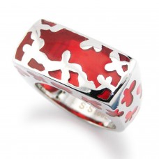 Stainless Steel Red Resin Inlay Cocktail Ring