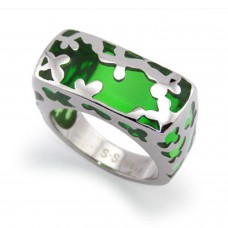 Stainless Steel Green Resin Inlay Cocktail Ring