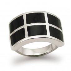 Stainless Steel Black Resin Inlay Cocktail Ring