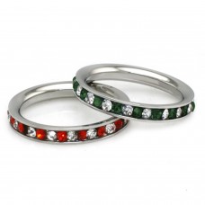 3mm Stainless Steel Eternity Hyacinth & Emerald Color / Clear Crystal Stackable Set Ring