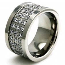 Stainless Steel Sparkling CZ Crusted Polished Edge Ring