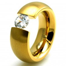 Stainless Steel Gold Colored Plated Domed Large Suspended CZ Ring