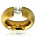 Stainless Steel Gold Colored Plated Domed Large Suspended CZ Ring