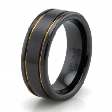 Two-Tone Ceramic Dual Golden Strip Ring