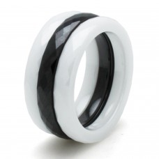 Ceramic Black & White 3mm Stackable Multi Faceted Ring (1 black / 2 white) Set