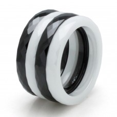 Ceramic Black & White 3mm Stackable Multi Faceted Ring (2 black / 2 white) Set