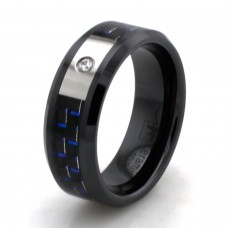 Black Ceramic Blue Carbon Fiber 0.05 CTW Cubic Zircoia Ring