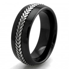 Wheat Rope Inlay Design Ceramic Wedding Band Ring