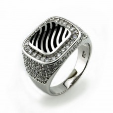 Sterling Silver Pave-Set Cubic Zirconia Wave Overlay Ring