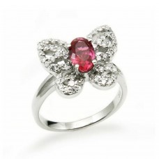 Sterling Silver Red Gem Butterfly CZ Fashion Ring