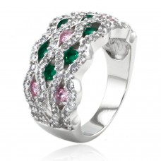 Sterling Silver Tri-Color Cubic Zirconia Ripple Ring