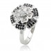 Sterling Silver Clear & Black CZ Camellia Ring