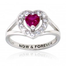 Sterling Silver Ruby Color and Clear CZ Heart Ring