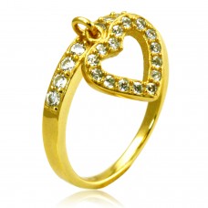 Sterling Silver Dangling Heart 18K Yellow Gold Plated Ring